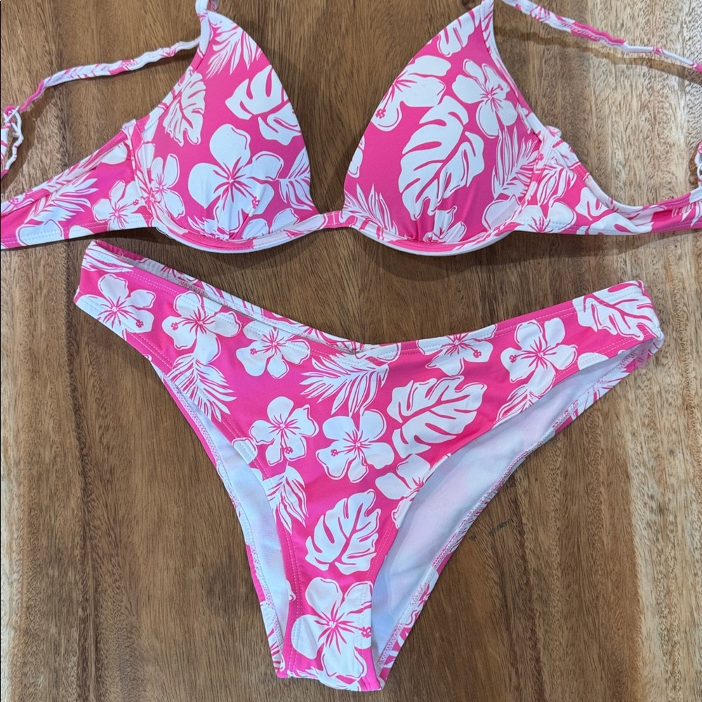 Ardene Pink and White Floral Swimwear